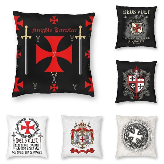 Medieval Emblem Knights Templar Cushion Cover Sofa Decoration Ordre du Temple Cross Square Pillow Case 45x45