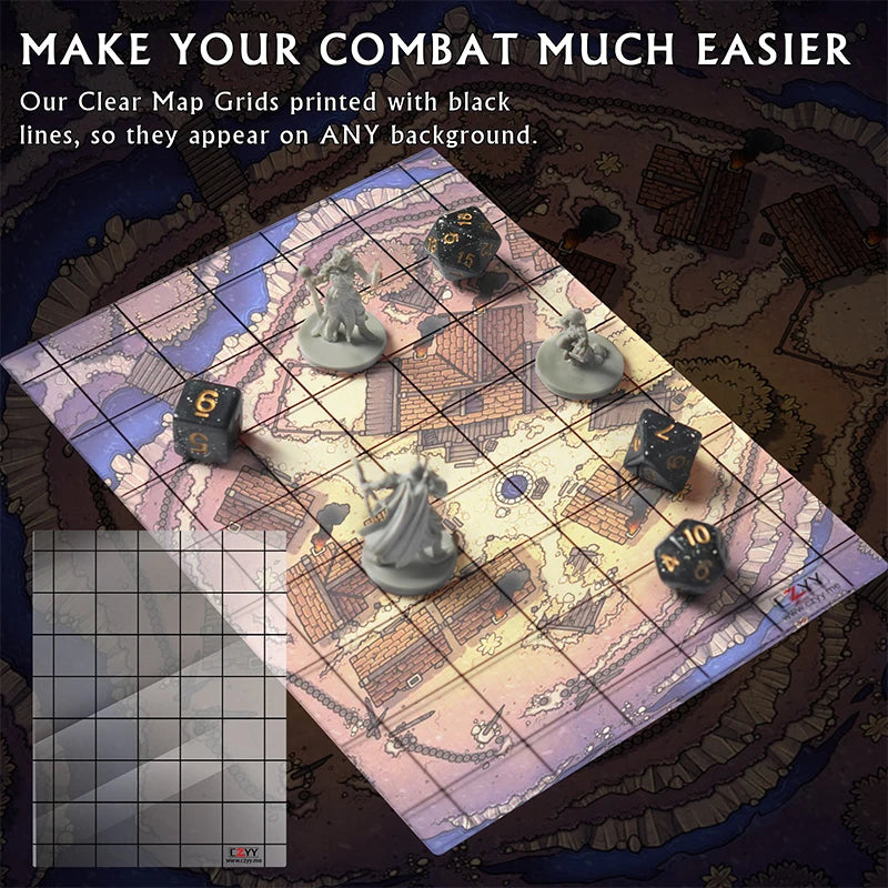 CZYY Acrylic Game Mat 1" Square Grid Overlay, 8"x11" Battle Map Board Clear & Durable