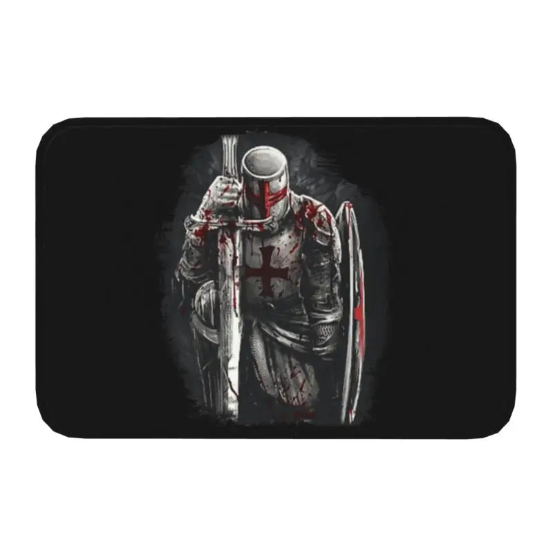 Templar Banner Heraldry Front Door Mat Anti-Slip Medieval Warrior Cross   Floor Bathroom Entrance Rug