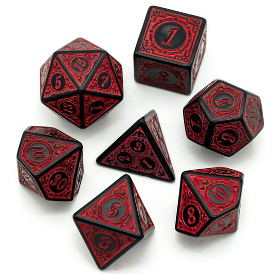 Poludie mdn 7 pièces/ensemble jeu de dés fenêtre treillis rouge D4 ~ D20 divers dés polyédriques pour jeu de rôle jeu de société RPG de table D &amp; D