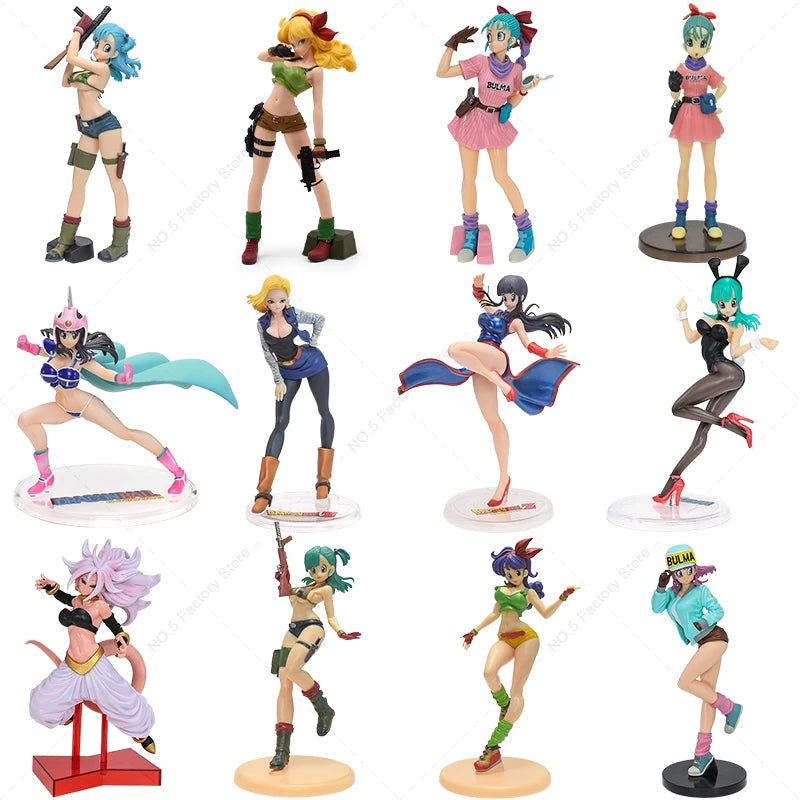 12 Style Anime Dragon Ball Z Kawaii Girls Action Figures Bulma Launch Chichi Android 18 Majin Buu Figurine Model Collectible Toy