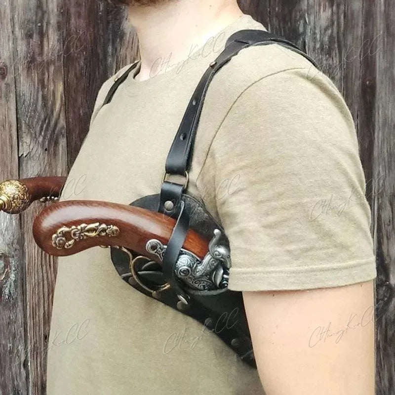 Steampunk Pirate cuir Double silex support étui universel ceinture d'épaule pistolet pistolet housse Cosplay Costume accessoire