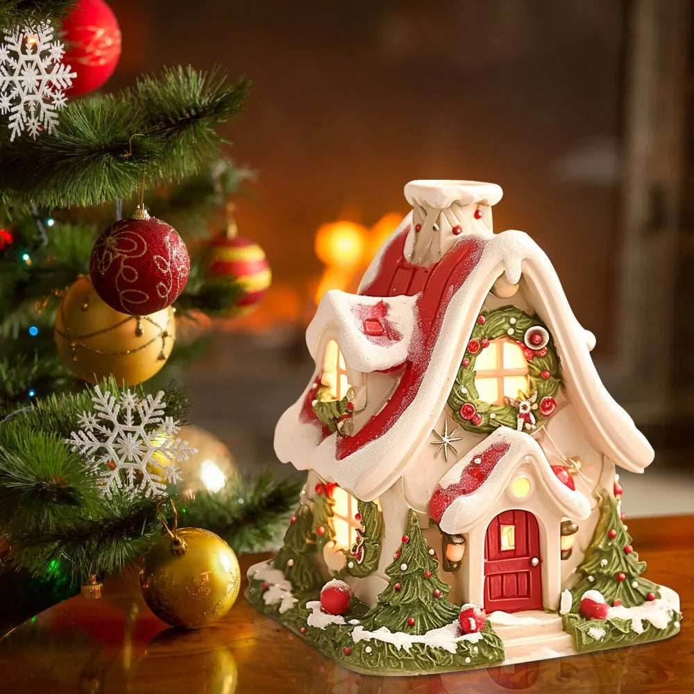 Christmas Cabin Incense Burner - Portable Resin Chimney Cabin for Home, Living Room, and Camping - With light
