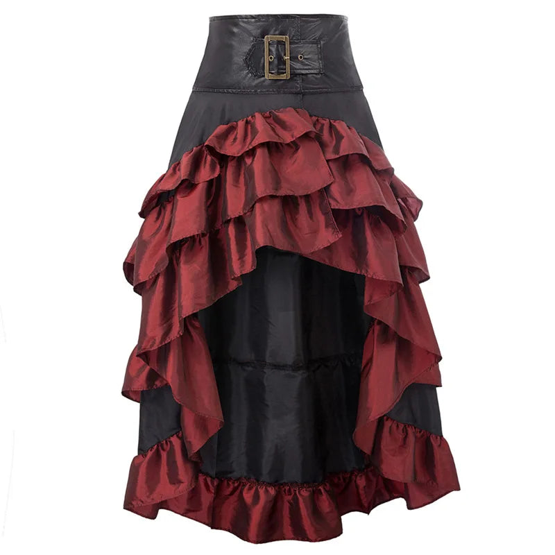 Cosplay Vintage vestido retrofuturista victoriano Medieval con volantes satén y adorno de encaje faldas góticas mujeres falda con corsé disfraces de pirata