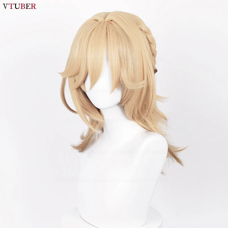 High Quality Kaveh Cosplay Wig Game Genshin Impact Kaveh Wig 50cm Long Linen Gold With Braid Heat Resistant Hair Wigs + Wig Cap