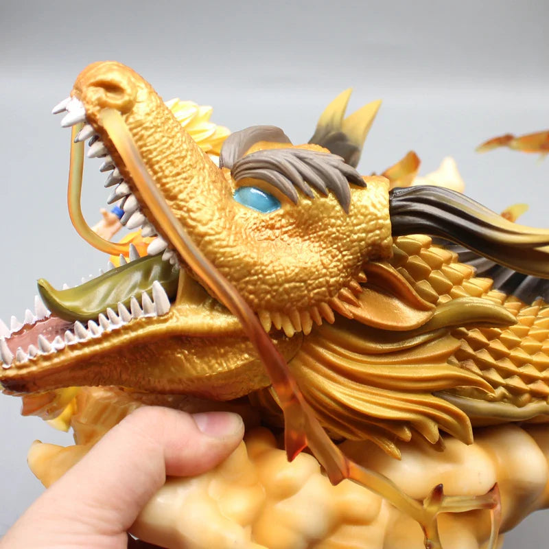Super Saiyan 3 Goku and Golden Shenron Action Figure, Dragon Ball Z Anime Figurines Pvc 21.5 CM