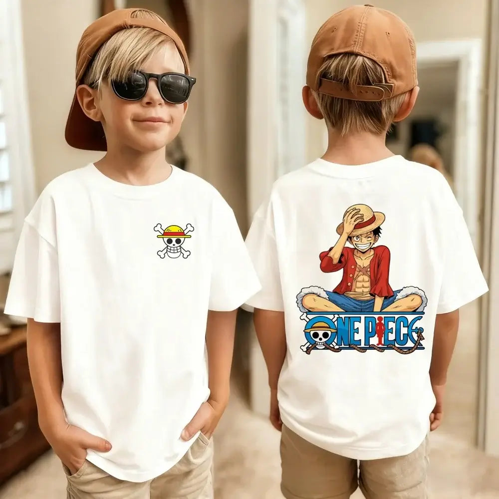 One Piece Luffy Kids T-Shirt Pure Cotton Boys Top Summer Tee