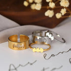 2 PCS Gothic Couple Ring Set Gold Color Stainless Steel Hip Hop Punk Fashion Open Ring For Men Women Silver Color Metal Rings