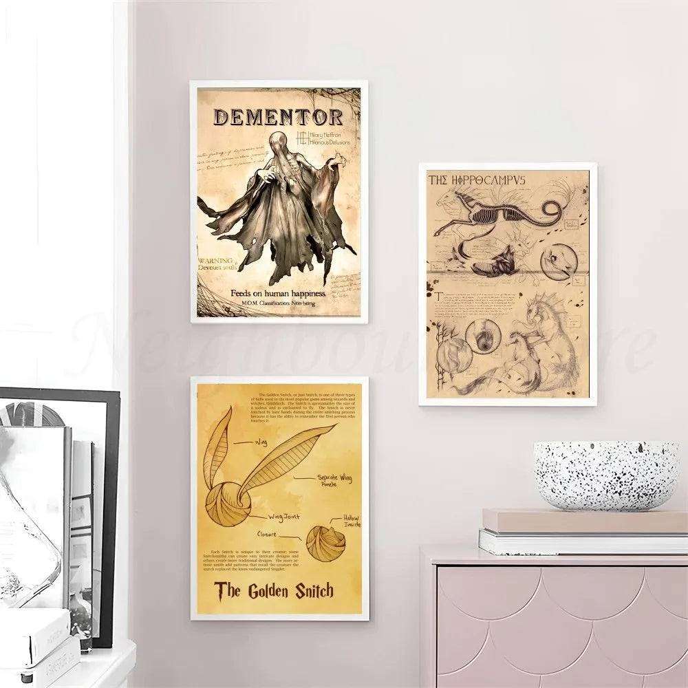 1pc Harry Pothead Magical Creatures Dragon Poster Stickers Home Decor Aesthetic Art Mural Room Decor Digital Painting Living Room