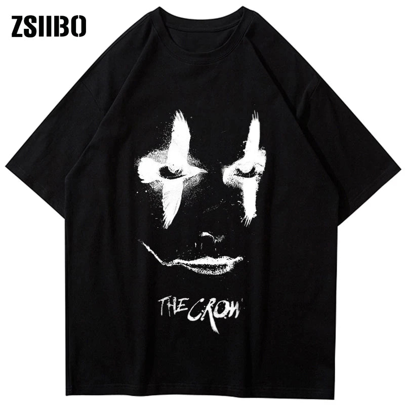 Summer Y2K Crow Print Goth T-shirts Cotton Short Sleeve Crows Movie T Shirt Streetwear Loose Unisex Causal Tees