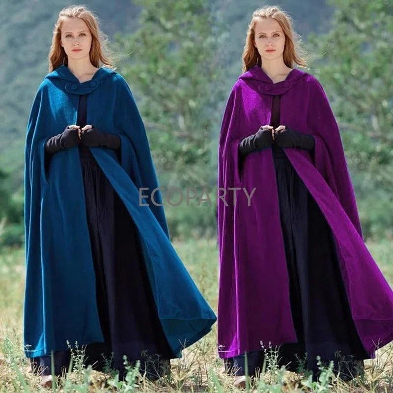 Cape à capuche multicolore pour femme, manteau Vintage médiéval, Vintage, Robe élégante, Costume, châle ample, longue Cape 3XL