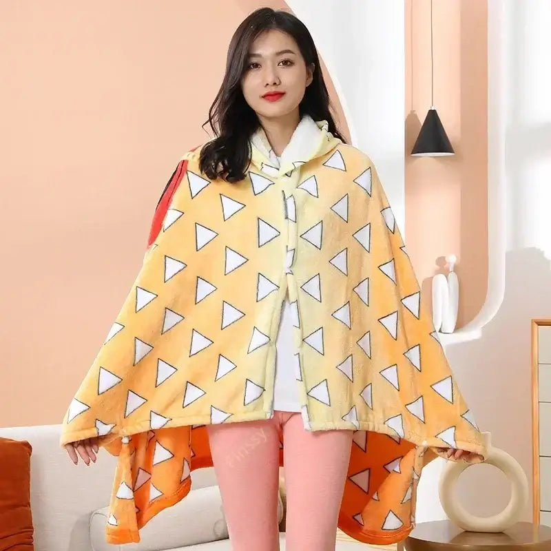 Demon Slayer Blanket: Tanjiro Anime Bathrobe & Cosplay Shawl