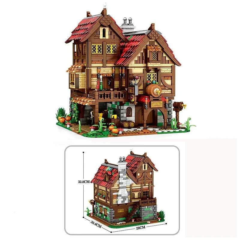 3114PCS Medieval Tavern Building Blocks European Street View Architecture MOC Model Brick Desktop Display Ornaments Toy For Kids - Medieval Tavern / With Box