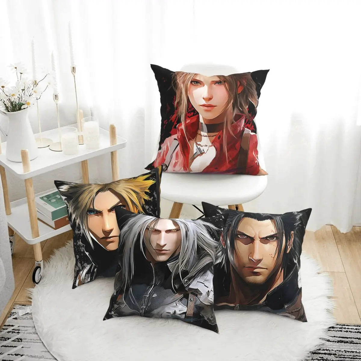 Final Fantasy VII Rebirth Aerith Fanart juego de rol anime funda de cojín decoración funda de almohada para asiento impresión de doble cara