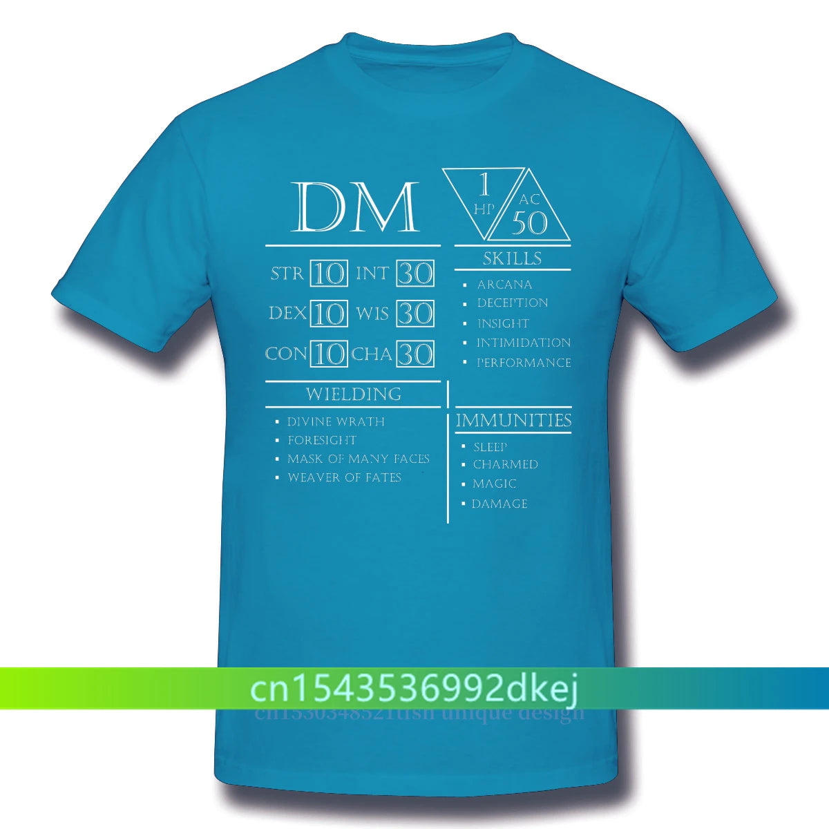 Fashion DM Stats - Character Sheet Clothes Design Dungeon Master Adventure Games Cotton Camiseta Men T-Shirt