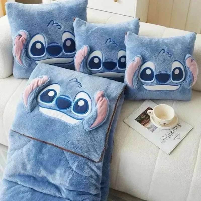 Disney Stitch Throw Pillow Blankets Two In One Kawaii Flannel Thickened Nap Blanket Living Room Kids Bedroom Decoration Gift - G / 40X40cm Open 105X145