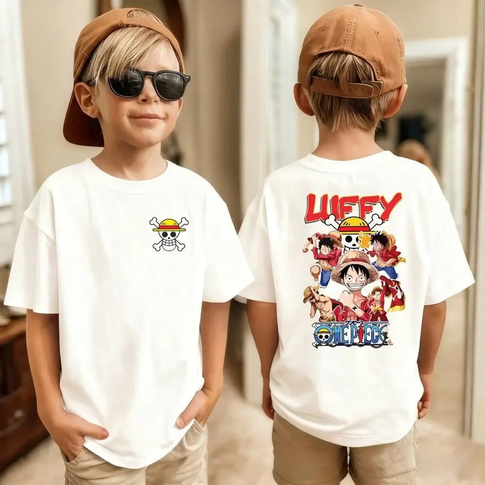 One Piece Luffy Kids T-Shirt Pure Cotton Boys Top Summer Tee