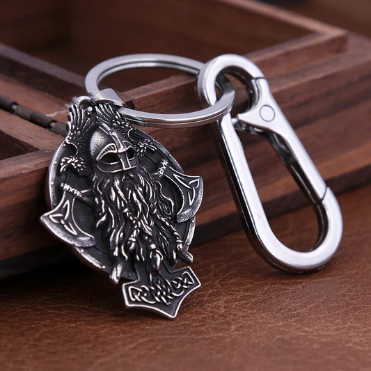 Vintage Norse Warrior Double Axe Raven Keychain For Men 316L Stainless Steel Viking Celtic Knot Keychains Fashion Amulet Jewelry