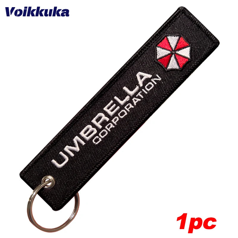 1PC 3PCS Sale Umbrella Logo 2 Styles Both Sides Embroidery Tag Key Chain Motorcycle Car Backpack Keychain Gifts Wholesale