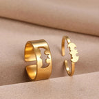 2 PCS Gothic Couple Ring Set Gold Color Stainless Steel Hip Hop Punk Fashion Open Ring For Men Women Silver Color Metal Rings