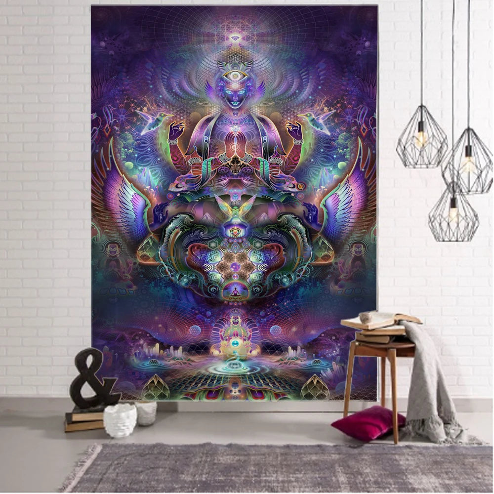 Psychedelic Buddha Tapestry Visual Art Boho Mystic Witchcraft Home Decor Yoga Mat