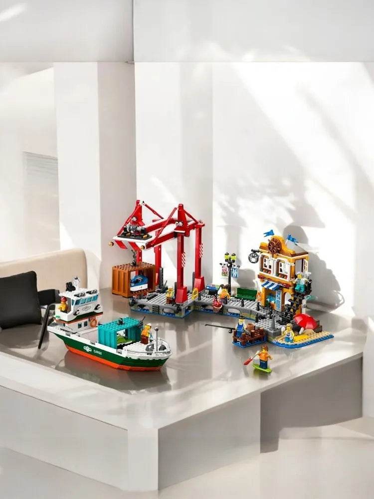 60422 LEGO City Seaside Harbor, with cargo ship toys, model container cranes, and boats, creative gift sets for boys and girls - United States