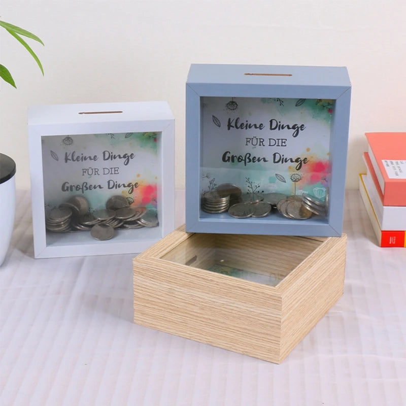 Wooden Piggy Banks Money Bank Money Boxes Money Saving Box Jar Coins Storage Desktop Ornament Home Decor Crafts