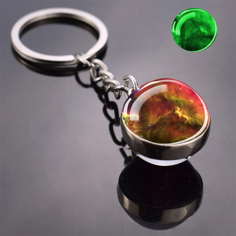 Glow In The Dark Multicolor Planet Galaxy Keychain Universe Key Chain Outer Space Astronomical Jewelry Glass Ball Keyring