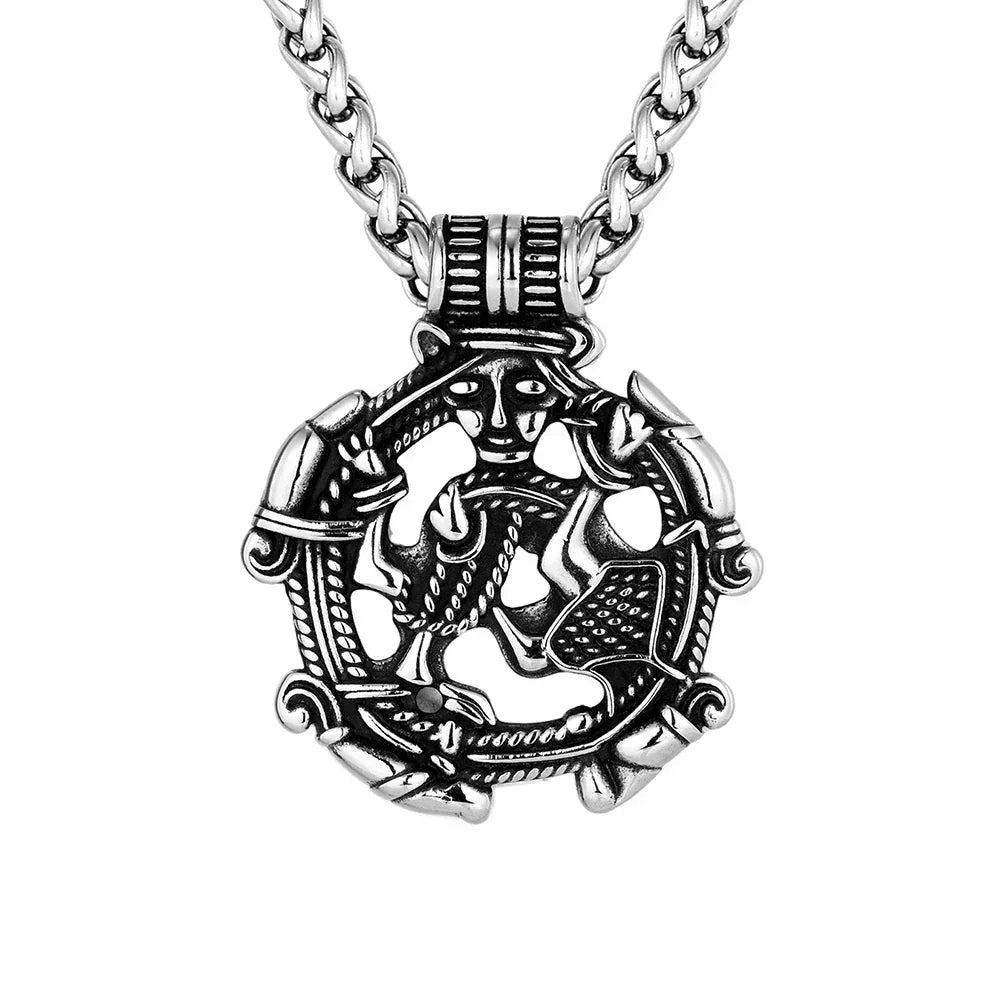 Vintage Vikings Loki Hollow Necklaces Men Stainless Steel Norse Mythology Trinity Pendant Amulet Scandinavian Jewelry Male Gifts