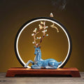 Blossom Deer Round Backflow Incense Burner LED Lamp - Blue