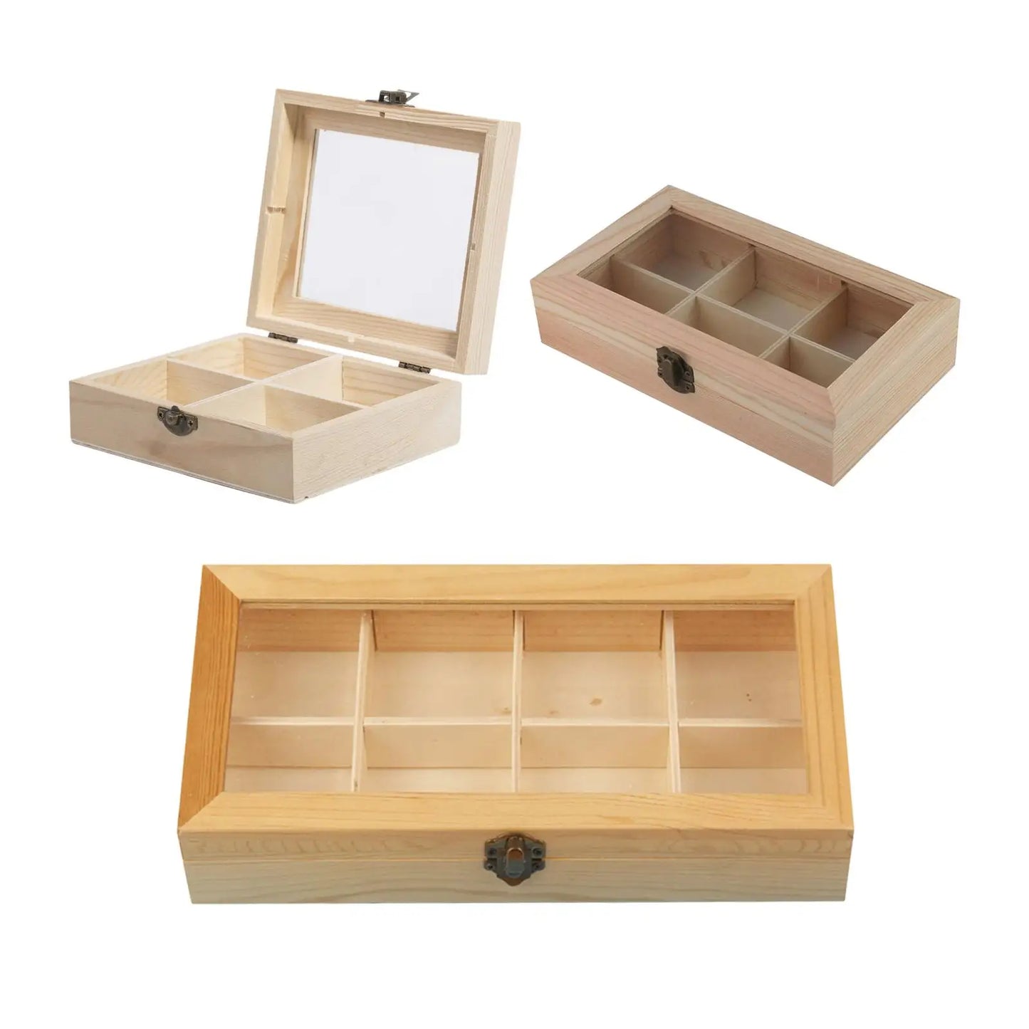 Wooden Tea Box Clear Lid Coffee Storage Container Holder Jewelry Flower Organizer Cosmetic Box Home Decor
