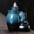 Blue Jars Cascading Waterfall Backflow Incense Burner Holder - 