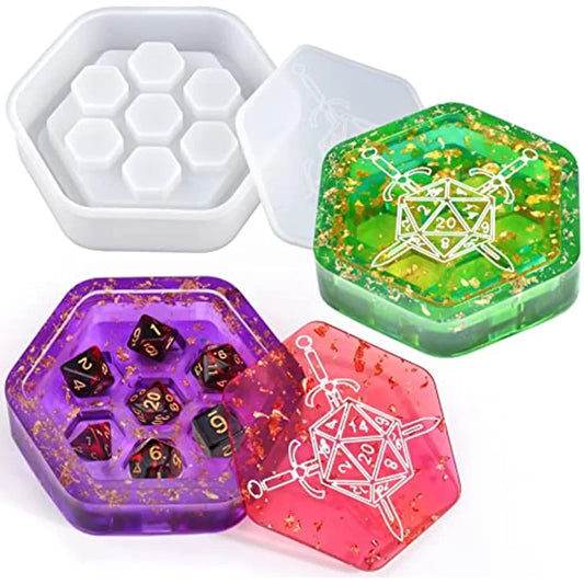 Dice Box Resin Molds Silicone DIY Hexagon Dice Storage Tank Epoxy Resin Container Game Lovers Gifts