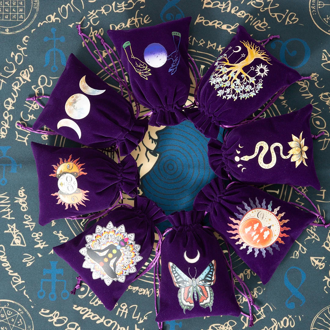 Sac de rangement en velours pour Tarot, lune et soleil, 1 pièce, sac de rangement pour cartes de jeu de société, paquet de cordon de broderie, fournitures de sorcellerie pour pochette de Tarot d'autel