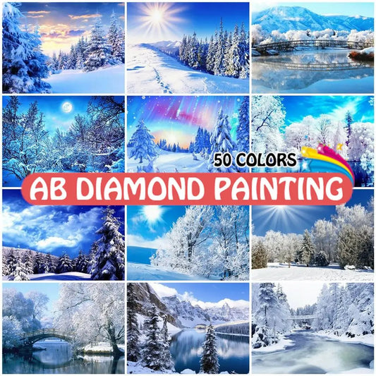 AB Winter Diamond Painting Aurora Blue Ice And Snow World Snow Full Square/Round Mosaic Landscape Hobby Home Decoration Art