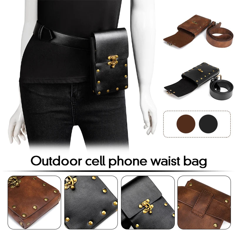 Steampunk Medieval Pouch Bag Viking Belt Leather Phone Wallet Steampunk Pirate Costume Travel Waist Fanny Packs Purse For Adult