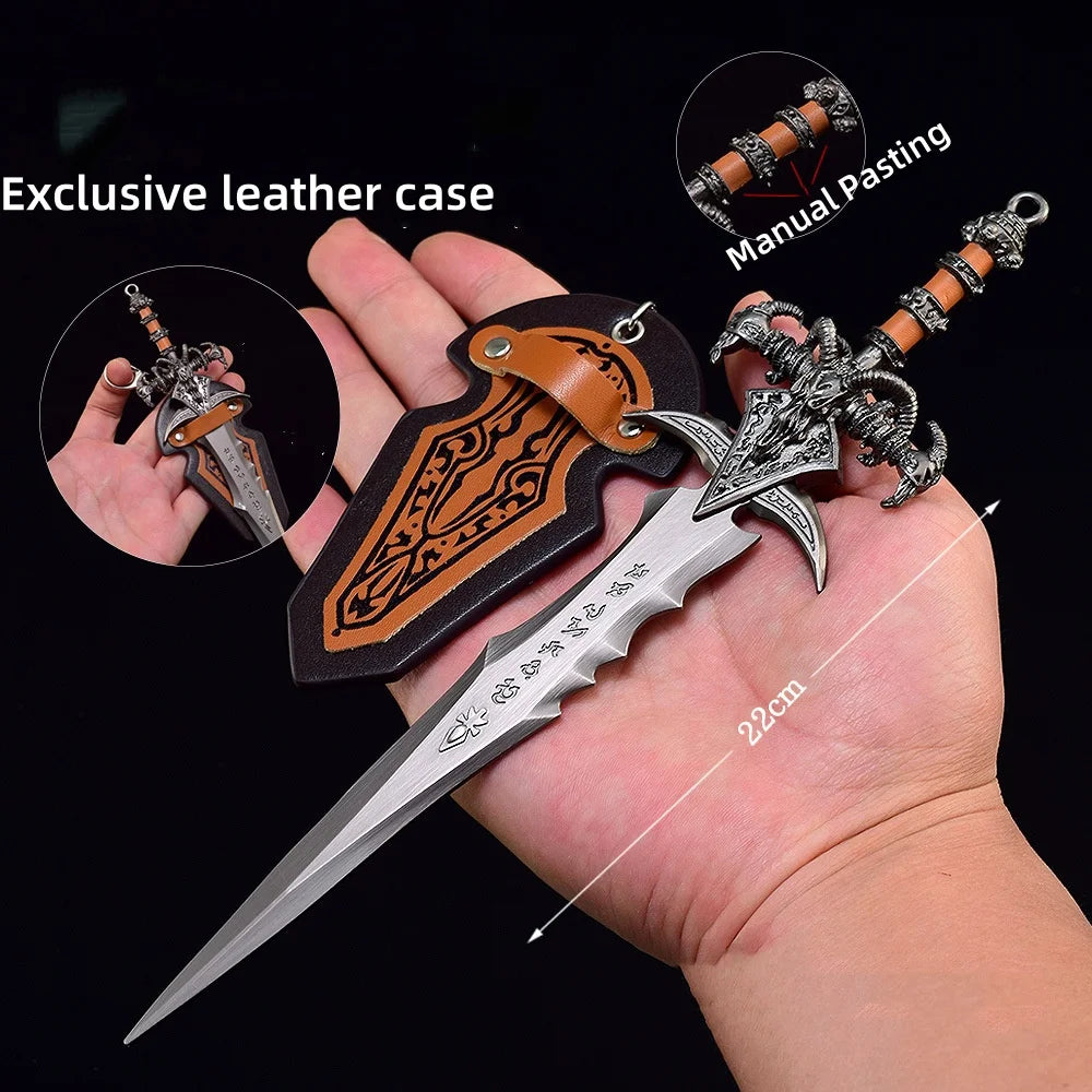 22CM Frostmourne Sheep Head Sword Keychain Gifts for Men Teens Game Fan Metal Swords Keyring Cosplay Accessories Ornaments