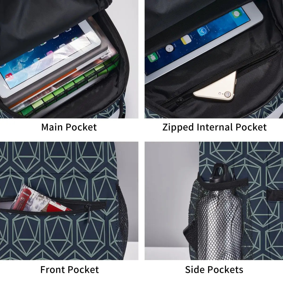 Mochila escolar de gran capacidad, juego DND, 20 caras, diseño de troquel, mochilas para ordenador portátil de viaje, mochila suave multifuncional