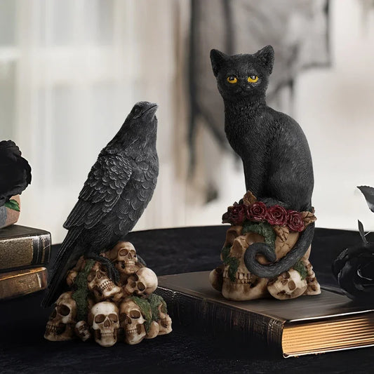 Figurines décoratives de squelettes mystérieux, animaux, chats et corbeaux, ornements artisanaux en résine, décoration de bureau, accessoires pour la maison