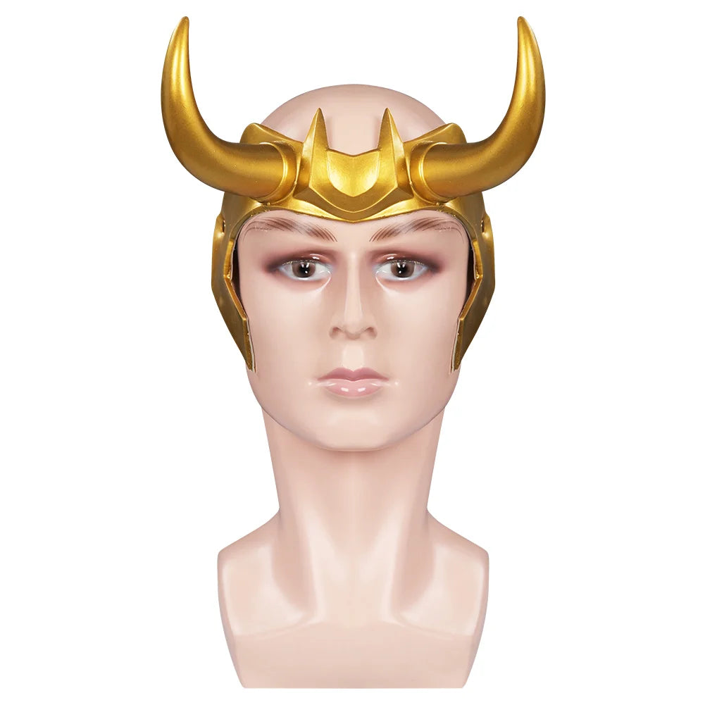 Fancy Loki Horns Mask For Men Movie Super Villain Cosplay Costume Accessories Golden Latex Helmet Man Woman Fantasy Props Gifts