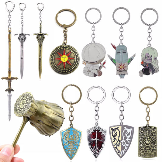 Porte-clés de jeu âmes sombres, bouclier de chevalier du soleil, Ornstein Artorias, épée, marteau, pendentif, bijoux Cosplay