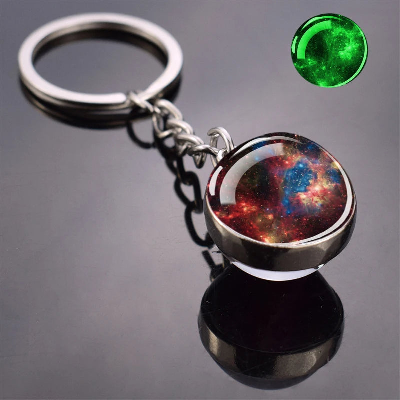 Glow In The Dark Multicolor Planet Galaxy Keychain Universe Key Chain Outer Space Astronomical Jewelry Glass Ball Keyring