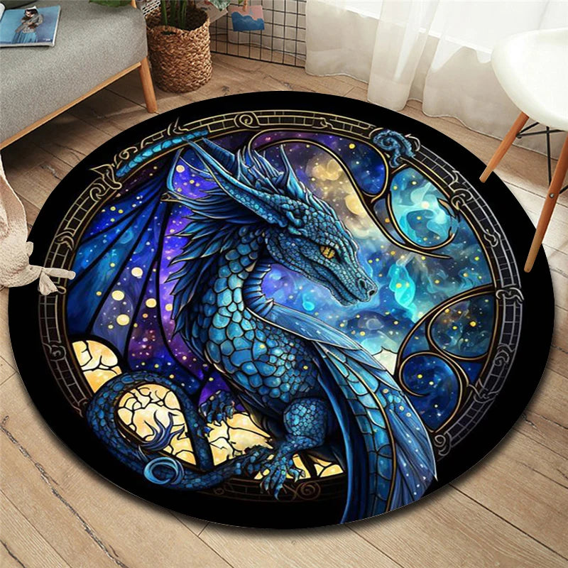 3D Animal Dragon Round Area Rug,Carpet for Living Room Bedroom Sofa Playroom Decor,Non-slip Floor Mat