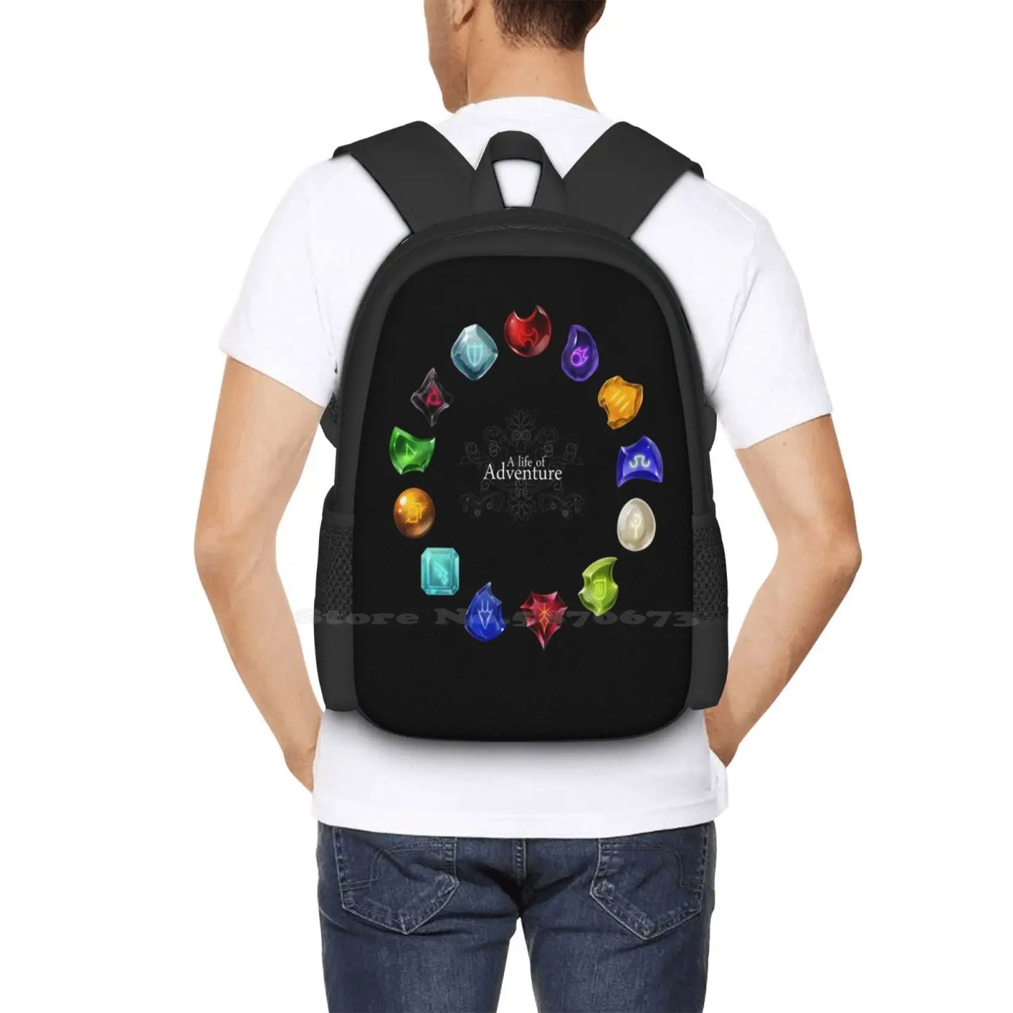 Una vida de aventura Diseño de patrón de moda viaje portátil mochila escolar bolsa Ffxiv Final Fantasy Xiv Mmo juego cristales gemas A