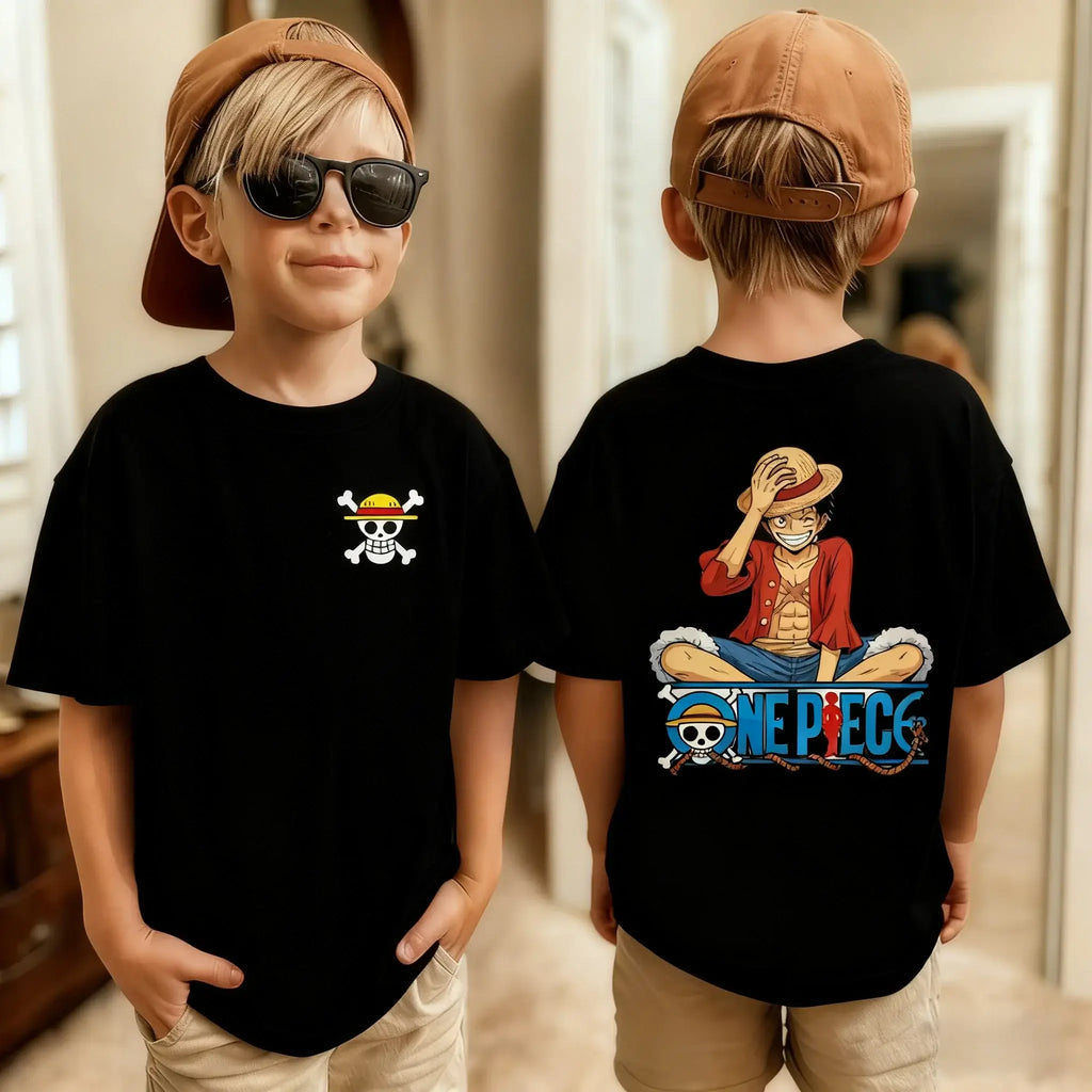 One Piece Luffy Kids T-Shirt Pure Cotton Boys Top Summer Tee