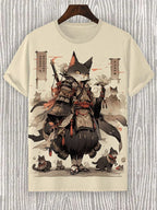 Samurai Cat Graphic T-Shirt – Japanese Style 3D Print Men's Tee