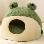 Kawaii Frog Shape Pet Nest – Winter Warm Plush Cat & Dog Villa (3 Styles, Anti-Slip, Removable Cushion)