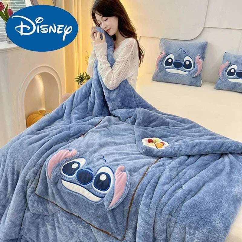 Disney Stitch Throw Pillow Blankets Two In One Kawaii Flannel Thickened Nap Blanket Living Room Kids Bedroom Decoration Gift - G / 40X40cm Open 105X145
