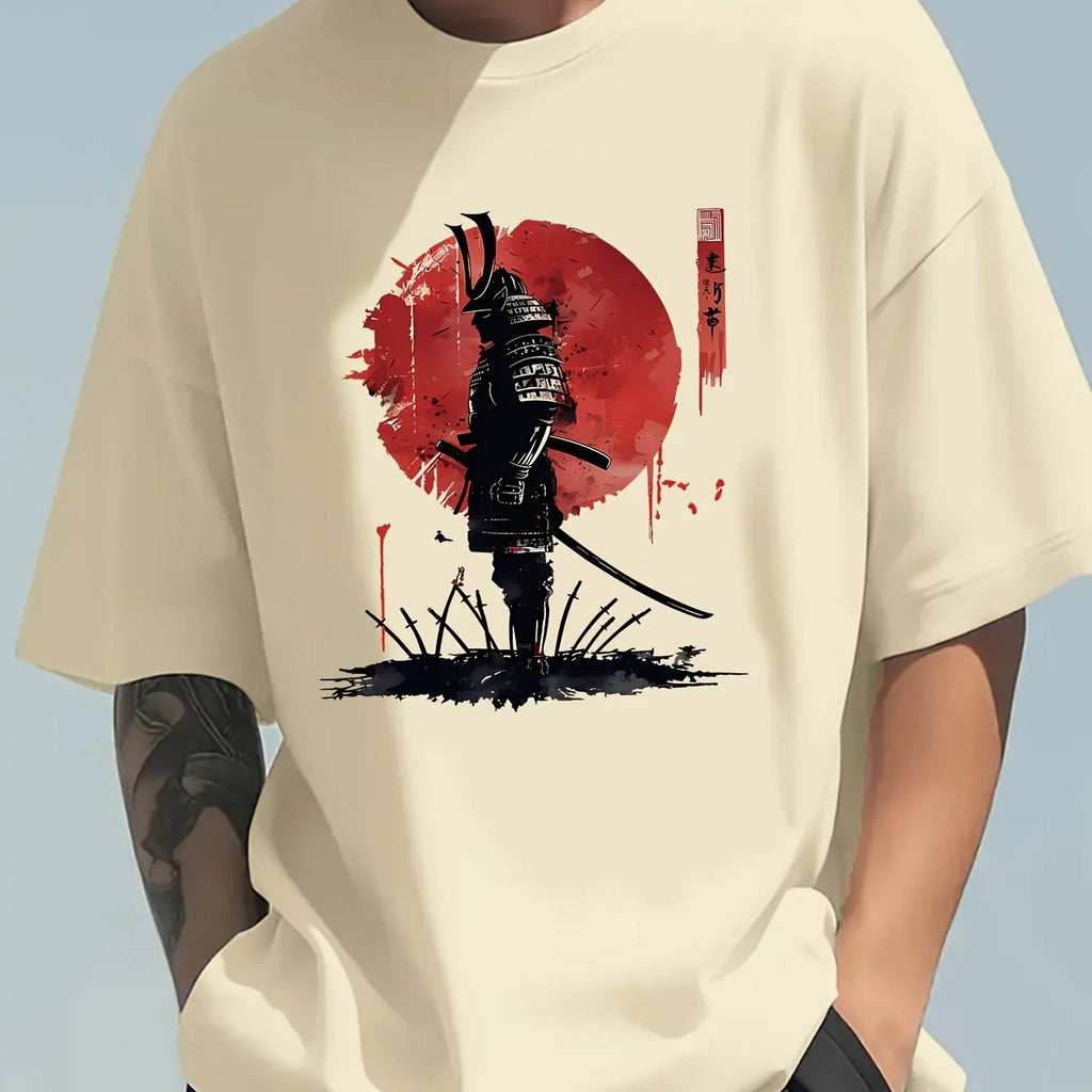 Japanese Samurai Pattern T-shirt 100 Cotton Summer Top