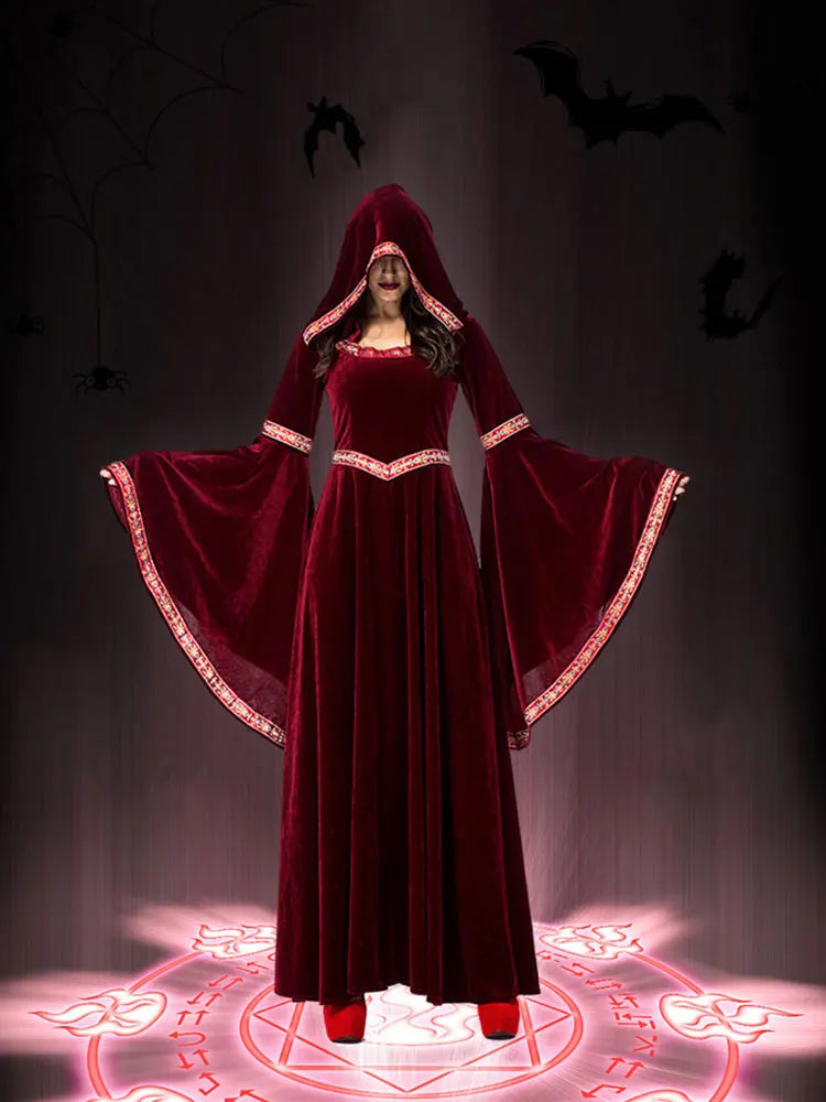 Sweat à capuche gothique rétro médiéval, jupe longue de luxe pour femmes, robe de soirée Cosplay Vampire Halloween Costume adulte